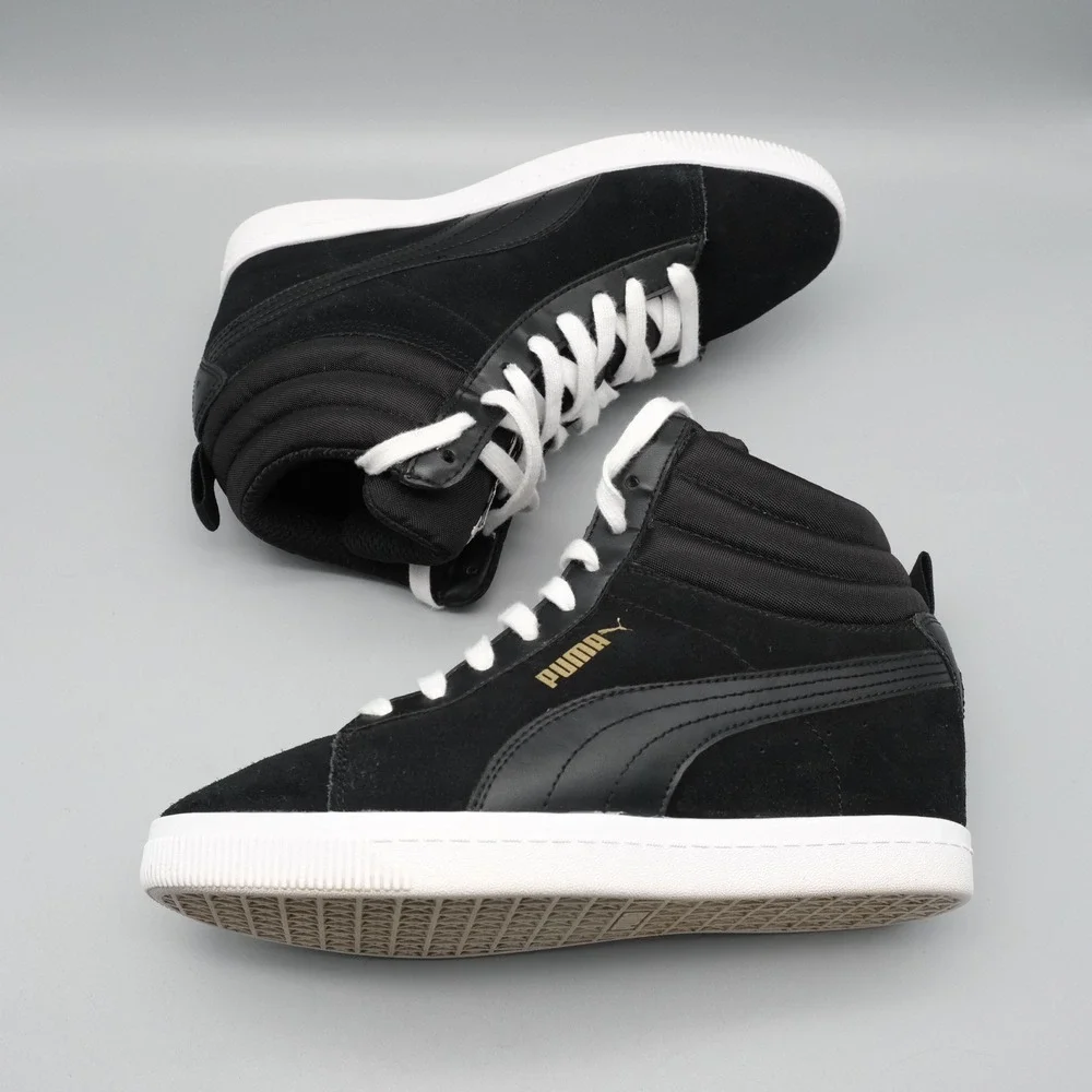 Puma Vikky Wedge Women Black Suede Hidden Heel Streetwear 8 356049 01